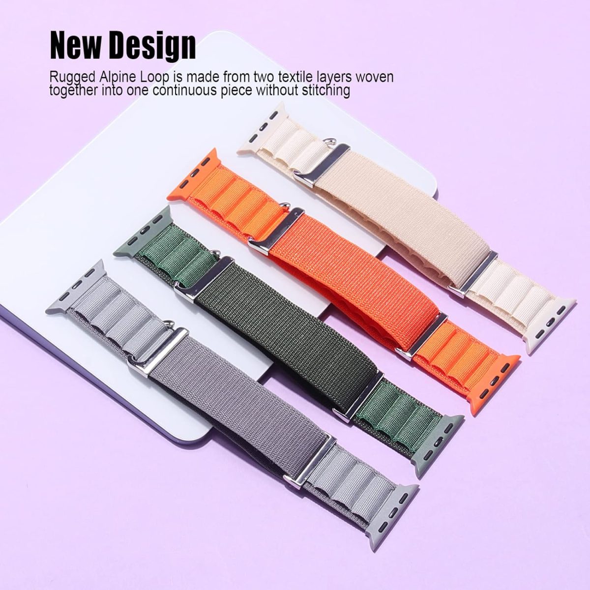 ⁦SUIMUMU Compatible with Apple Watch 10/9/8/7/6/5/4/3/Ultra/SE, Nylon Braided Strap for iWatch Series 44mm 45mm 46mm/49mm/40mm 41mm 42mm Stretchy Replacement Sport Loop Straps⁩ - الصورة ⁦5⁩