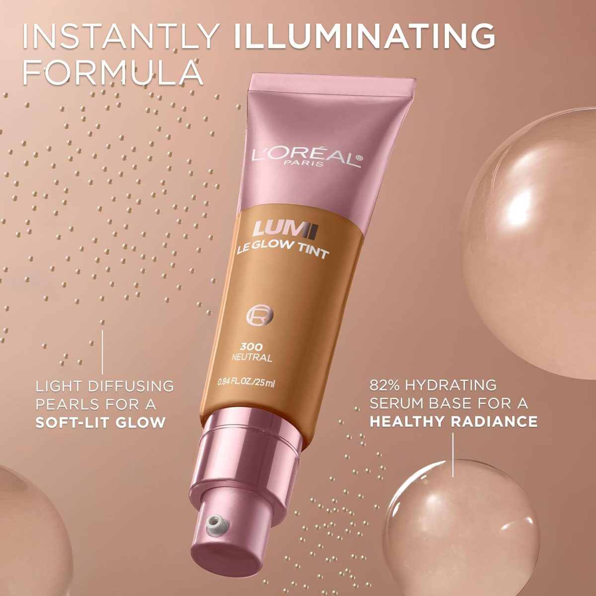 ⁦L'Oreal Paris Lumi Le Glow Skin Tint, Lightweight Water-Based Tinted Serum with Foundation-Like Coverage, Glow Illuminator, Warm 130, 0.85 Fl Oz⁩ - الصورة ⁦6⁩
