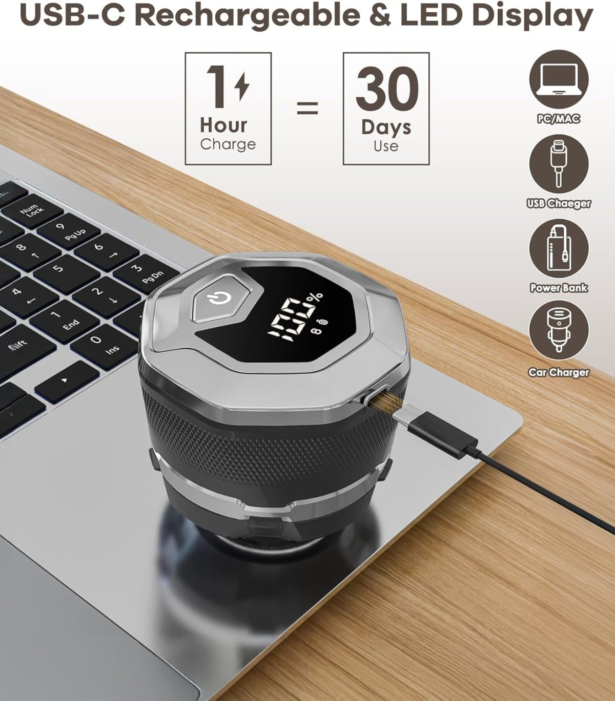 ⁦Head Shavers for Bald Men, Magnetic Electric Razor with 10000 RPM Motor, IPX8 Waterproof, Large Blade for Quick Shaving, USB C Fast Charging, LED Display⁩ - الصورة ⁦7⁩