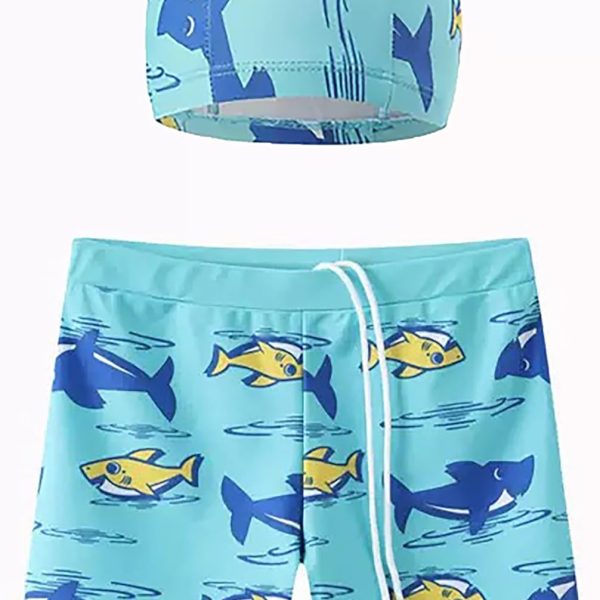 Toddler Swim Trunks Boys Rash Guard Swimsuit UPF 50+ Bathing Suit Kids Quick Dry Board Shorts Children Summer Beach Swimwear Set with Swim Hat 2 Piece Trendy Surf Pants for 2-12Years Boy