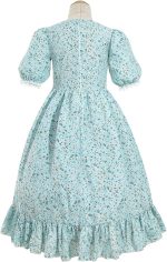 ⁦زي تنكري مستوحى من العصور القديمة للبنات، فستان براري بأكمام طويلة مزين بنمط زهور بتصميم مستوحى من الحقبة الاستعمارية للبنات بلون بينك من نووكي⁩ - الصورة ⁦3⁩