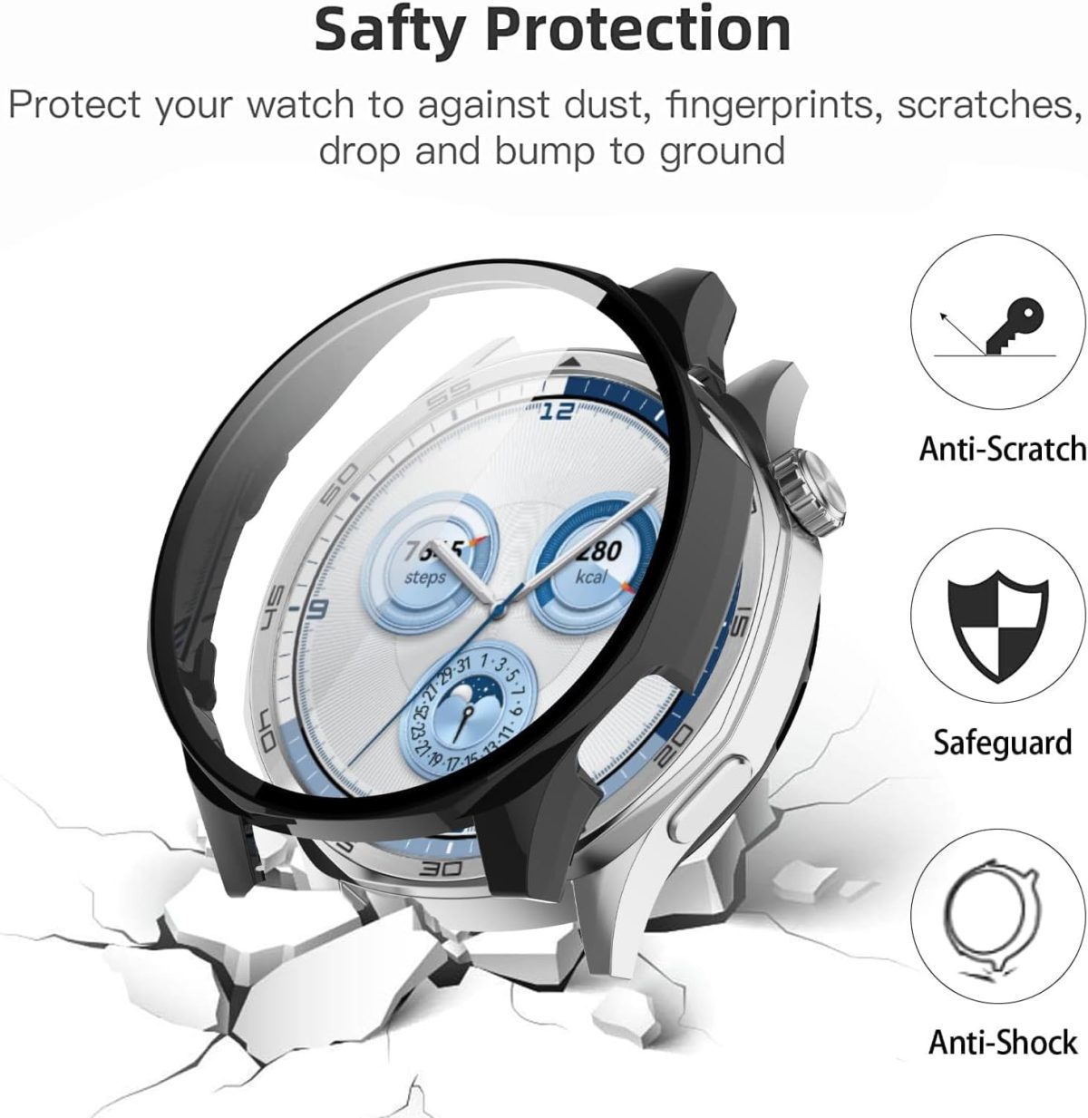 ⁦Azonee 2 Pack Case with Tempered Glass Screen Protector, Ultra Thin Scratch - Resistant Protective Case, for Huawei Watch GT 5 46 mm All-Round Protective Case (Clear+Black)⁩ - الصورة ⁦3⁩