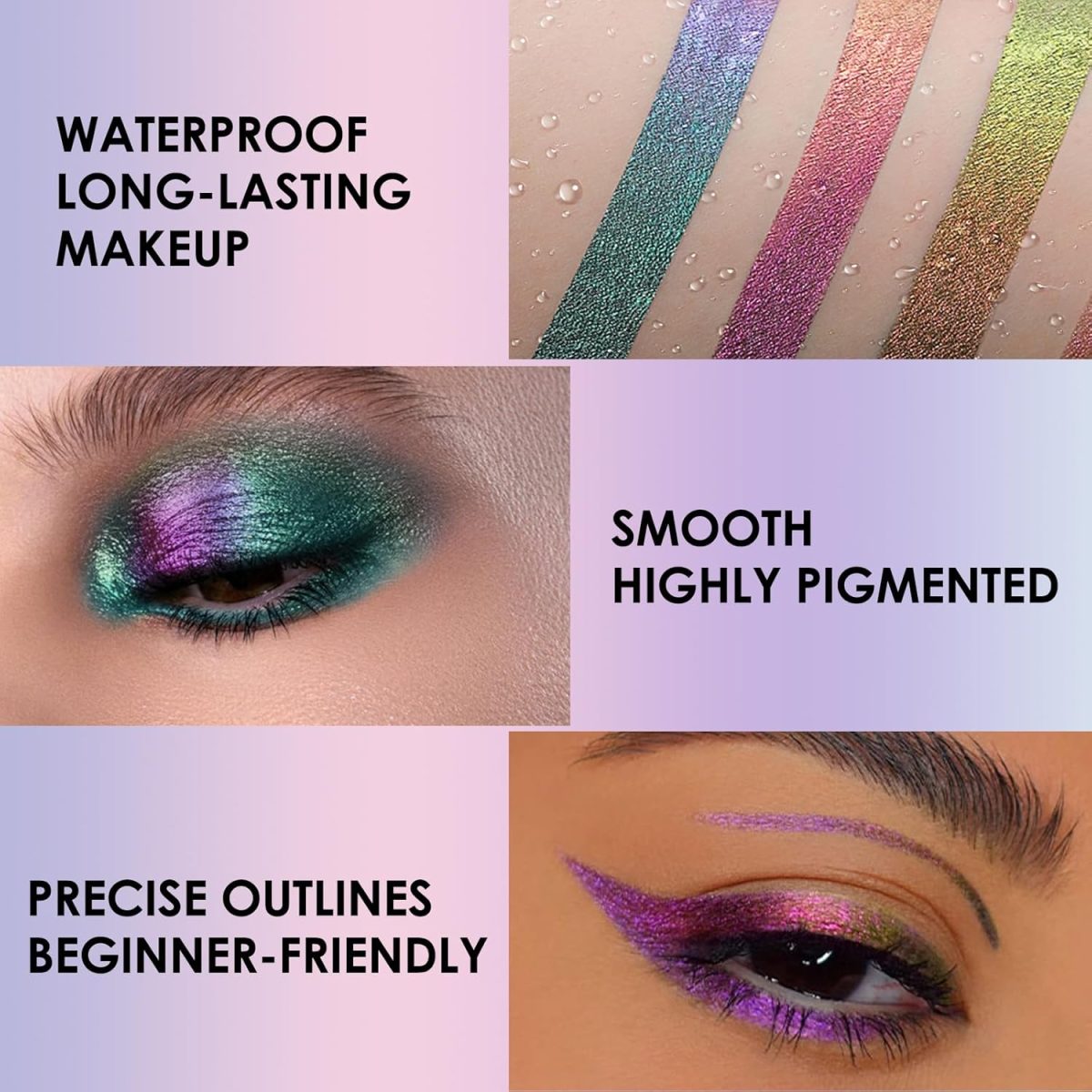 ⁦Multichrome Gel Eyeliner Pencil, Glitter Metallic Intense Color Shifting Colorful Eye Liner Eyeshadow Makeup, Long Lasting, Smudge proof, Waterproof, Pink Shifting Gel Liner⁩ - الصورة ⁦4⁩
