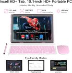 ⁦Android 15 Tablet,10 inch Tablets, 18GB RAM+128GB ROM/2TB Expandable, 2 in 1 Tablets with Keyboard Case, 1280x800 IPS Display Screen, 5G Wi-Fi6, Dual Camera, 6000mAh Battery BT5 Widevine L1 (Pink)⁩ - الصورة ⁦6⁩