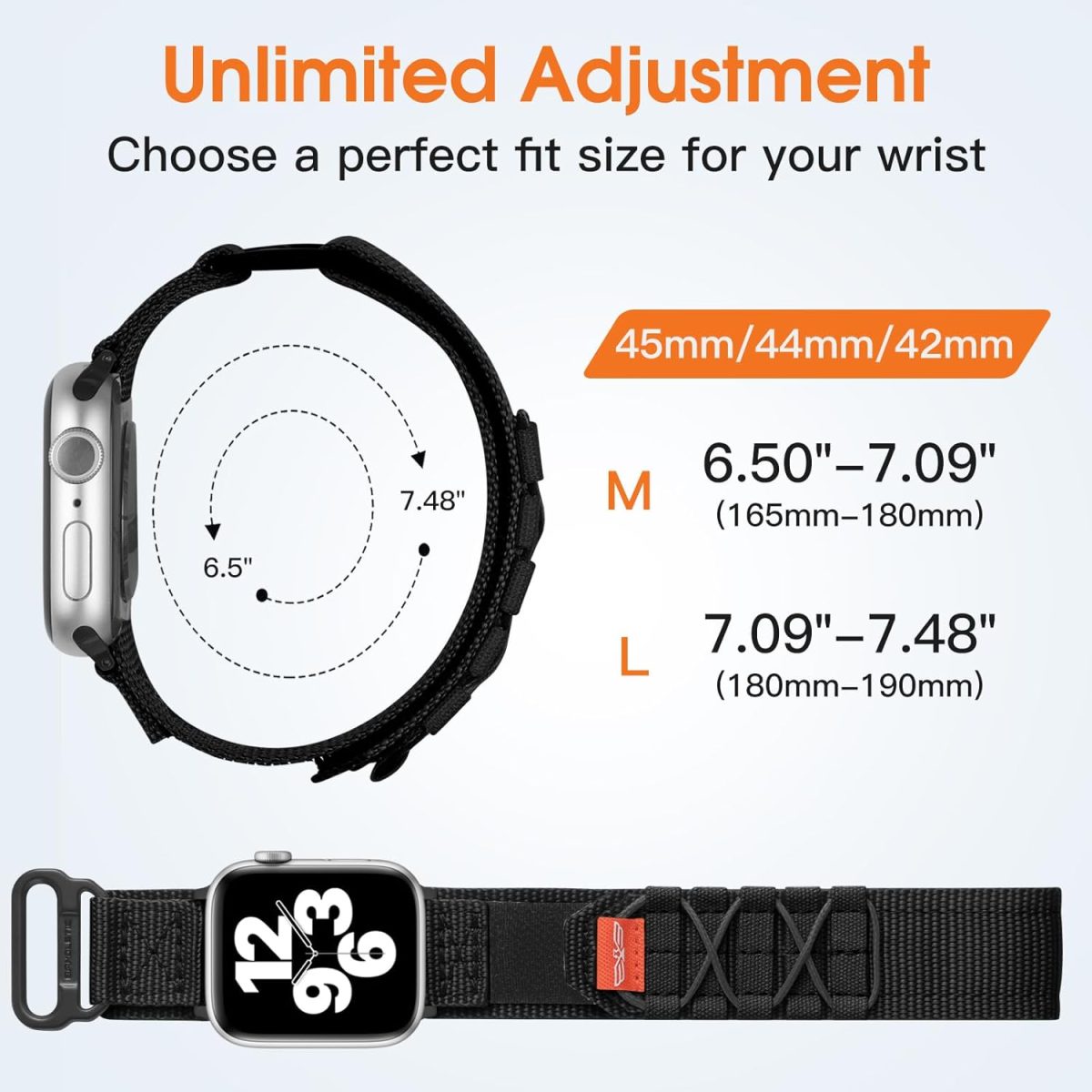 ⁦Bandletic R-Nylon Band Compatible with Apple Watch Bands 44mm 45mm 49mm 42mm for Men, Rugged Tactical Militray Sport Loop Strap for iWatch Band Ultra 2 SE Series 9 8 7 6 5 4 3 2 1⁩ - الصورة ⁦5⁩