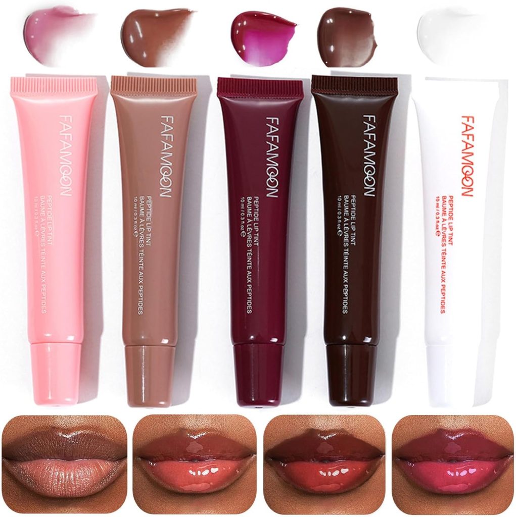 مجموعة ملمع شفاه مرطب من 5 الوان، احمر شفاه لامع عالي اللمعان مع لمسة نهائية تشبه الزجاج، احمر شفاه سائل جيلي للمكياج النهاري والليلي للنساء والفتيات