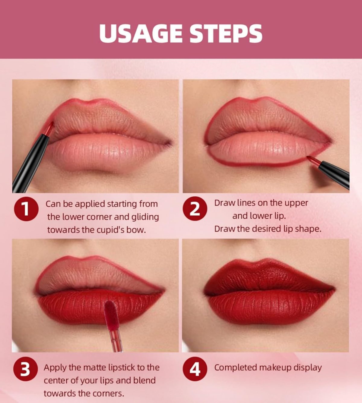⁦NALACAL 3PCS Matte Liquid Lipstick and Lip Liner Kit 2-IN-1 Pigmented Lip Gloss and Lip Liner Set Long-Lasting and Waterproof One Step Lips Makeup Kits⁩ - الصورة ⁦7⁩