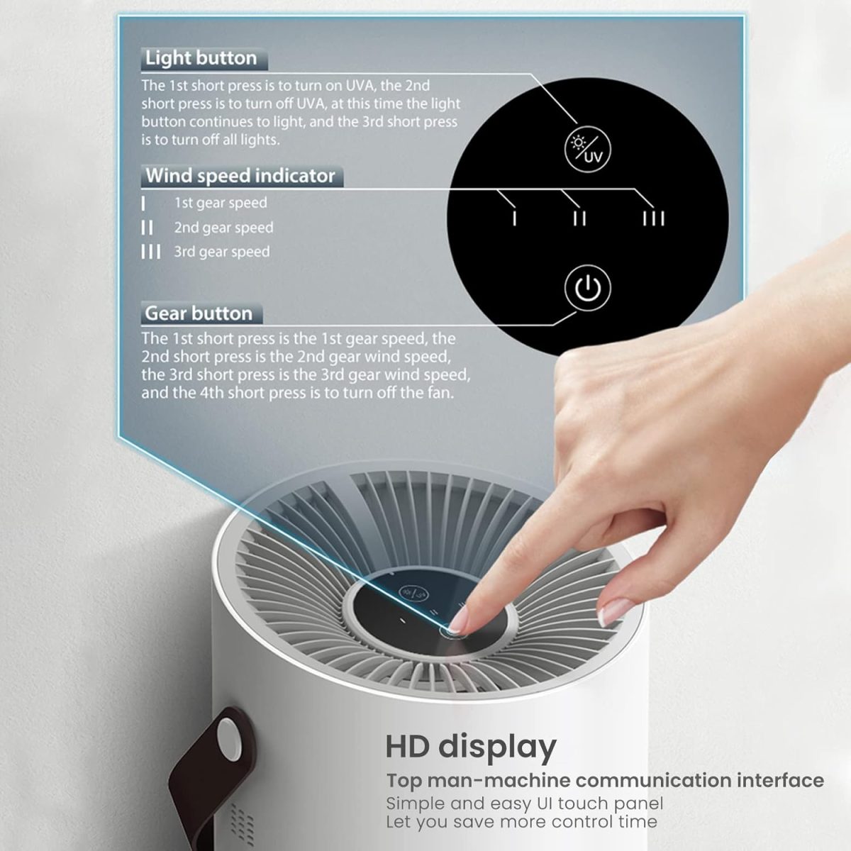 ⁦perforlld Air Purifier, USB 360° HEPA Air Filter Cleaner with 3 Speed & Low Noise,Remove 99.97% Dust Smoke Pollen Pet Dander Hair Smell, Purifies Max up to 71m²/H, for Bedroom Home Office⁩ - الصورة ⁦7⁩