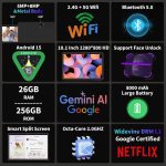 ⁦2025 Android 15 Tablet with Keyboard, 26GB(6+20)RAM+256 Storage(Expand to 2TB), 8000mAh Battery, Widevine L1, 10 Inch 2-in-1 Tablets with 5G/2.4G WiFi, BT5.0, GMS Certified, Mouse, Case, Stylus(Green)⁩ - الصورة ⁦2⁩
