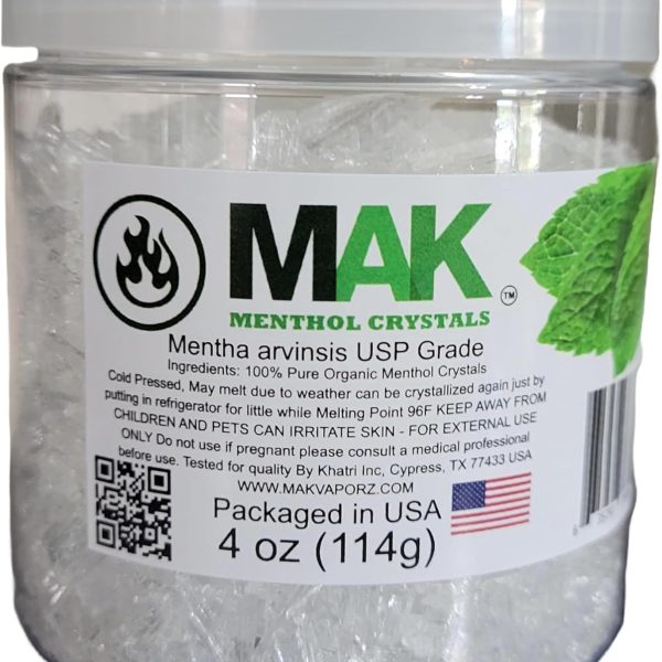 ام ايه كيه كريستالات مينثول 4 اونصة - عضوية نقية 100% طبيعية - كريستالات النعناع الكريستالية مينثا ارفينسيس - تأتي في برطمان لانتعاش دائم