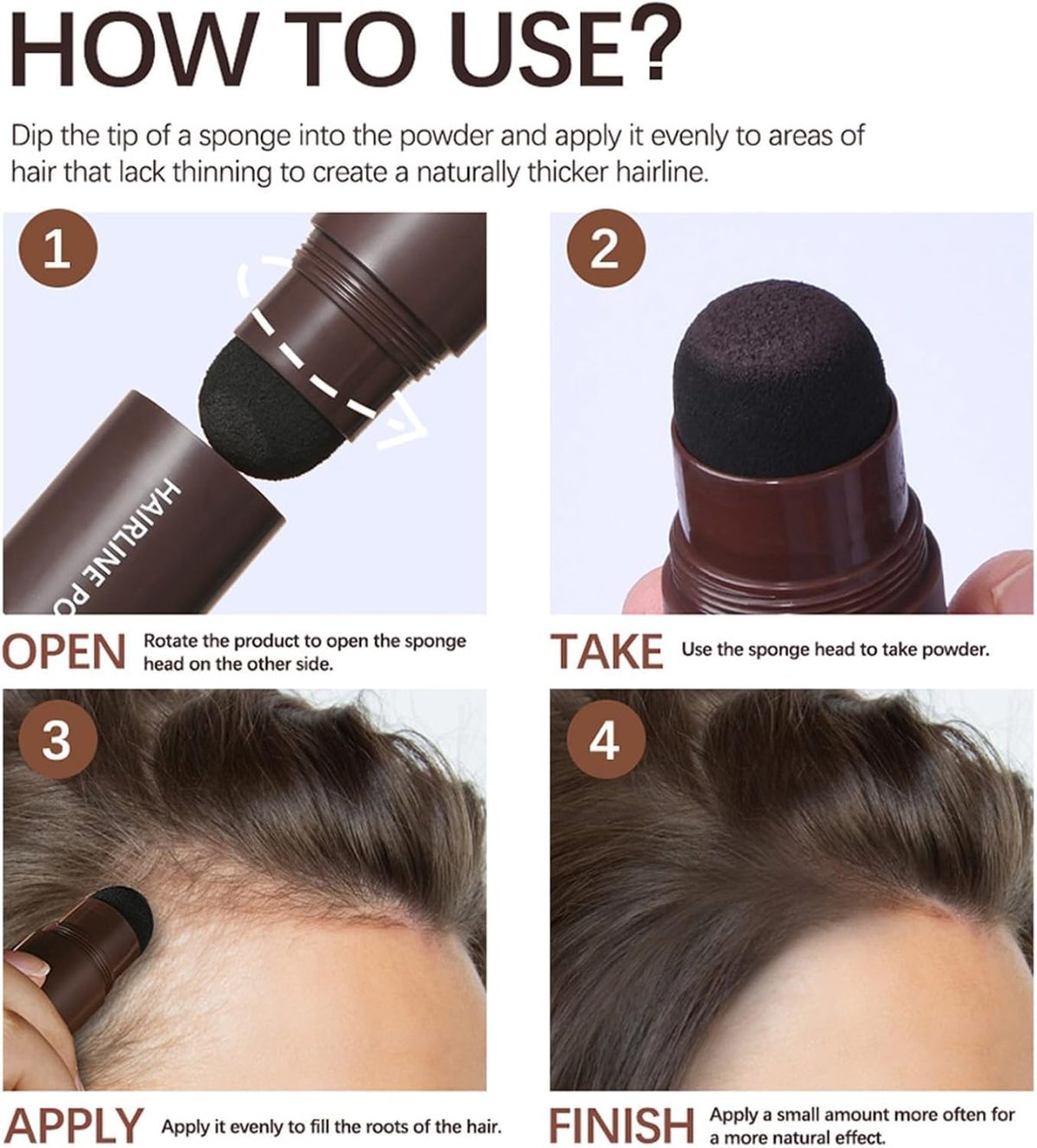 ⁦Paporich Hairline Powder,Thin Hair Root Dye Touch Up Root Touch Up Powder,Hair Powder Stick for Hairline Shadow,Windproof & Sweatproof Hairline Powder for Women & Men (Dark Brown)⁩ - الصورة ⁦4⁩