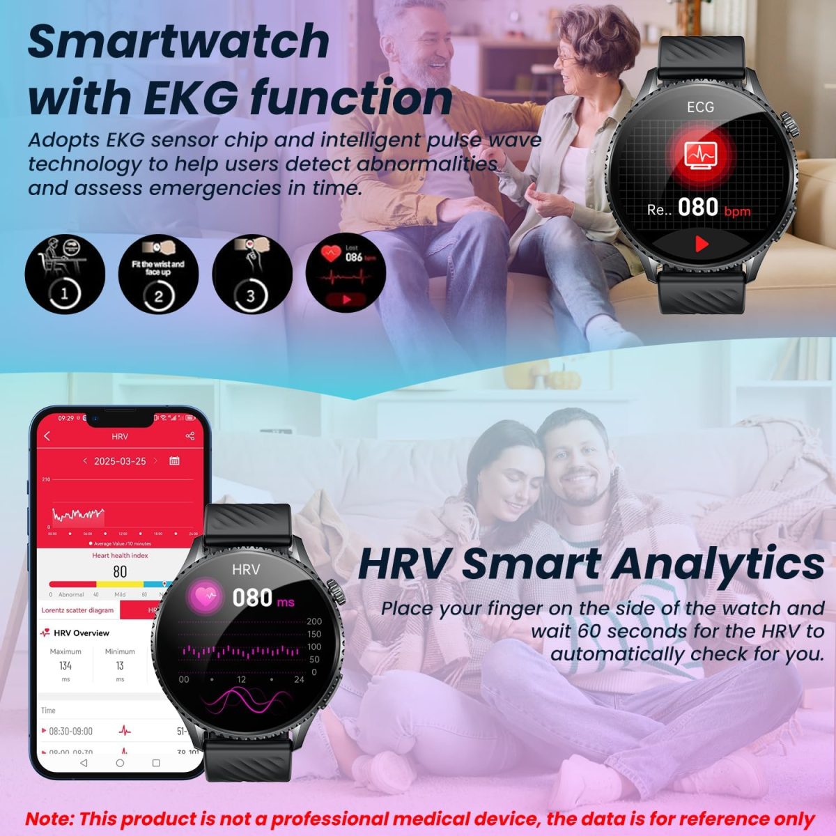 ⁦Men's Smartwatch with ECG + HRV Fitness Watch: 1.56 Inch AMOLED with Bluetooth Phone Function Smart Watch 24H Heart Rate Blood Pressure Fitness Tracker Pedometer IP67 Waterproof Watch Compatible⁩ - الصورة ⁦2⁩
