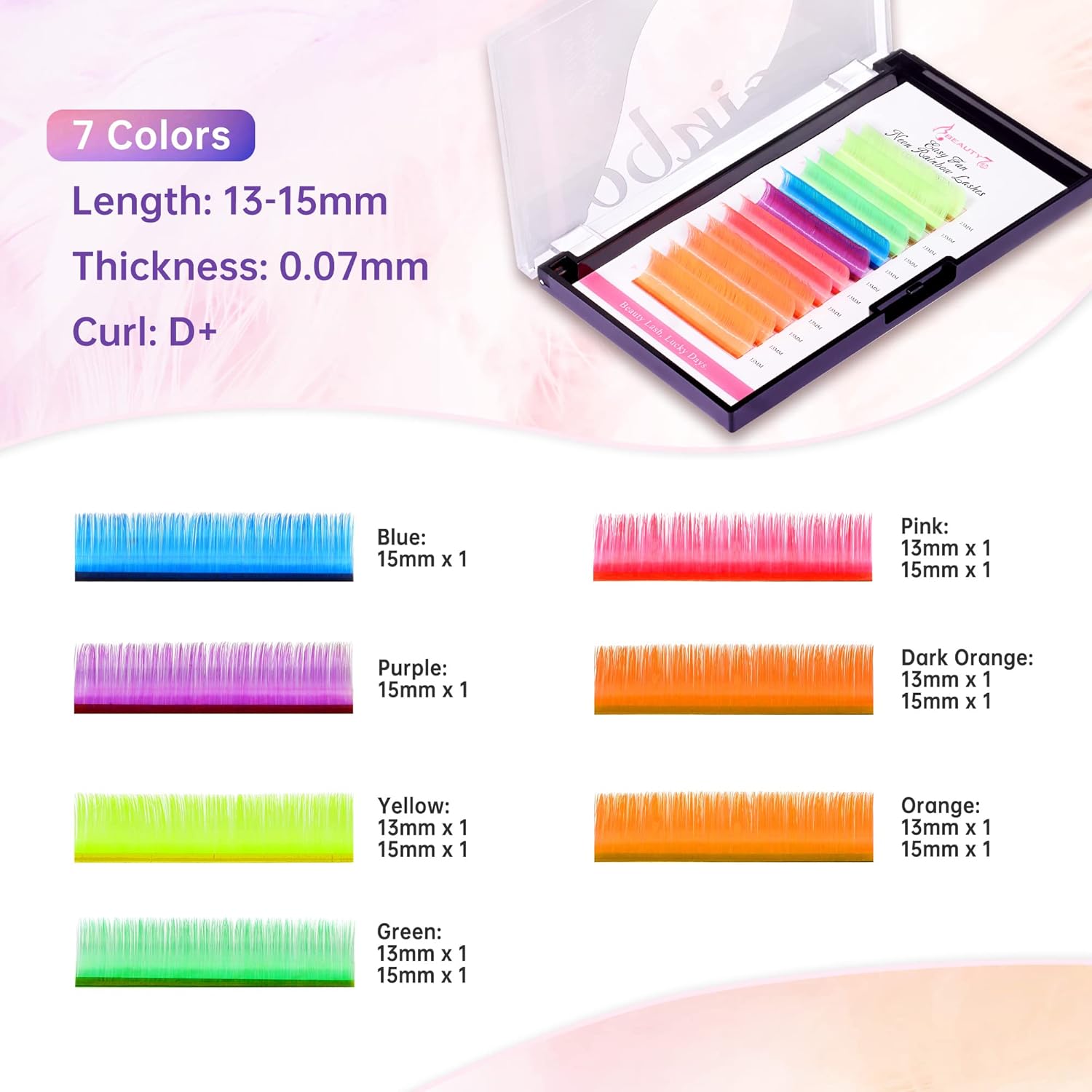 71rvv08-dqL._AC_SL1500_.jpg Beauty7 Colored Lash Extensions Easy Fan Neon Rainbow Lashes 7 Colors Classic Lashes Volumn Lashes Ombre Lash Extensions Self Fanning D+ Curl 0.07mm 13mm 15mm Dramatic Eyelashes - الصورة 6