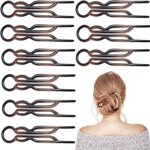 YelaJoy 10Pcs 4-Hole Twist Hairpin 7.5cm Brown Set, Durable High Quality Lightweight U-Shaped Hair Pins Elegant Hair Bun Accessories, for Women & Girls Hair Decoration
