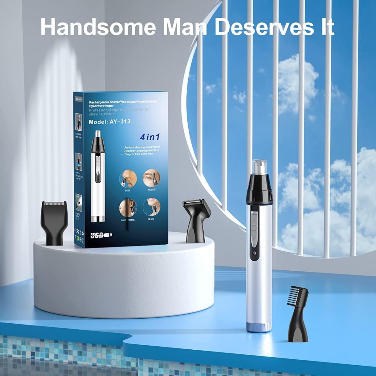 ⁦SYOSI Ear and Nose Hair Trimmer for Men,Professional USB Rechargeable Nostril Nasal Hair Vacuum Cleaning System,4 in 1 Lightweight Waterproof Hair and Beard Clippers for Women (White)⁩ - الصورة ⁦7⁩