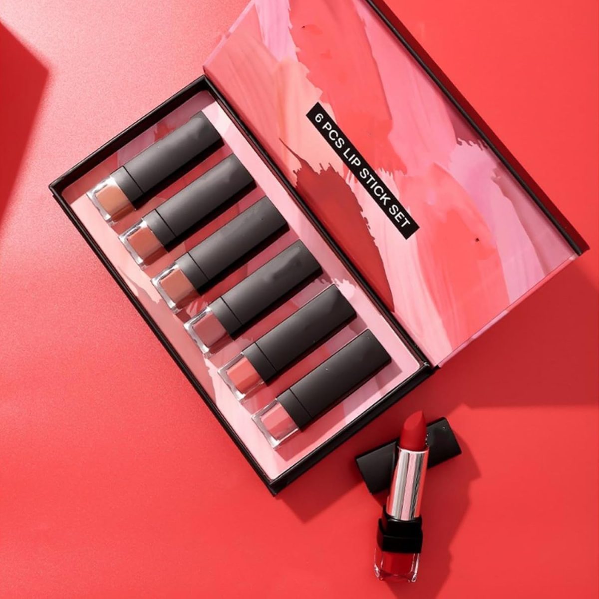 ⁦6Pcs Lipstick Makeup Set, Lip Plumping Makeup Set, Long Lasting Lip Gloss Set, Waterproof Halloween Lip Makeup Valentine's Day Gift Set for Girls and Women⁩ - الصورة ⁦2⁩