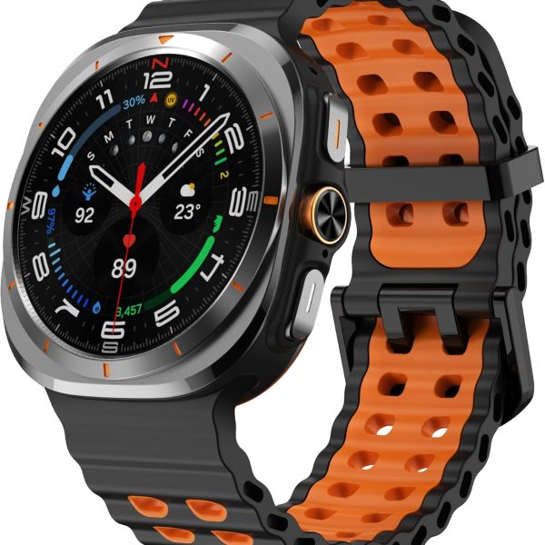 سوار سيليكون سريع الفك متوافق مع ساعة سامسونج جالكسي الترا، أساور رياضية ناعمة مزدوجة اللون قابلة للتعديل لساعة جالكسي الترا 47 ملم، سوار جيد التهوية ومقاوم للماء