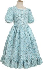 ⁦زي تنكري مستوحى من العصور القديمة للبنات، فستان براري بأكمام طويلة مزين بنمط زهور بتصميم مستوحى من الحقبة الاستعمارية للبنات بلون بينك من نووكي⁩ - الصورة ⁦2⁩