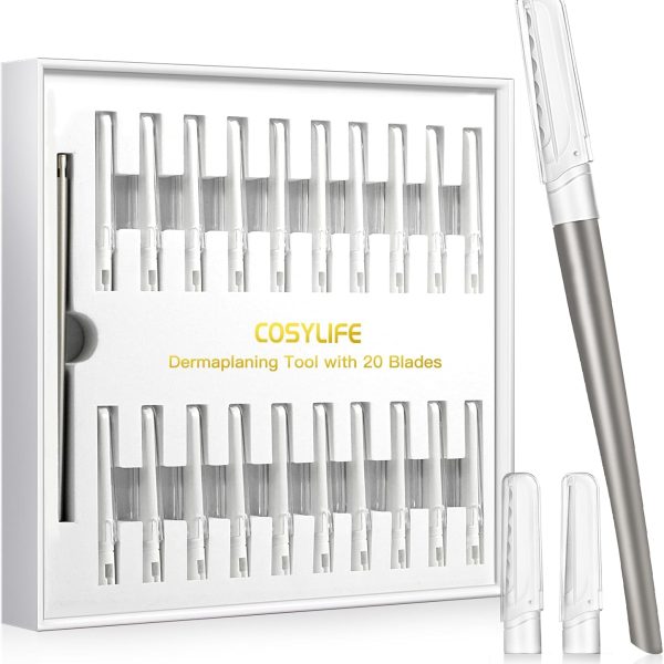 Dermaplaning Tool for Face Exfoliation, with 20 Replaceable Blades, Facial Shaver/Eyebrow Razor, Peach Fuzz Removal Eyebrow Shaper for Women, Easy to Use Dermaplaner Help Exfoliate and Smooth Skin