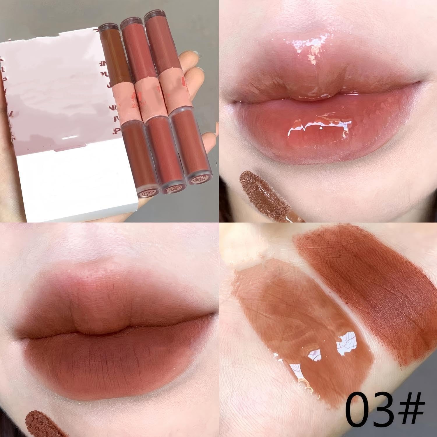 71szZcJ03gL._AC_SL1500_.jpg مجموعة ملمع شفاه وموس شفاه مزدوجة الاطراف - 6 الوان، ملمع شفاه مرطب يدوم طويلا مع لمعان عاكس، مجموعة احمر شفاه وملمع 2 في 1 - الصورة 5