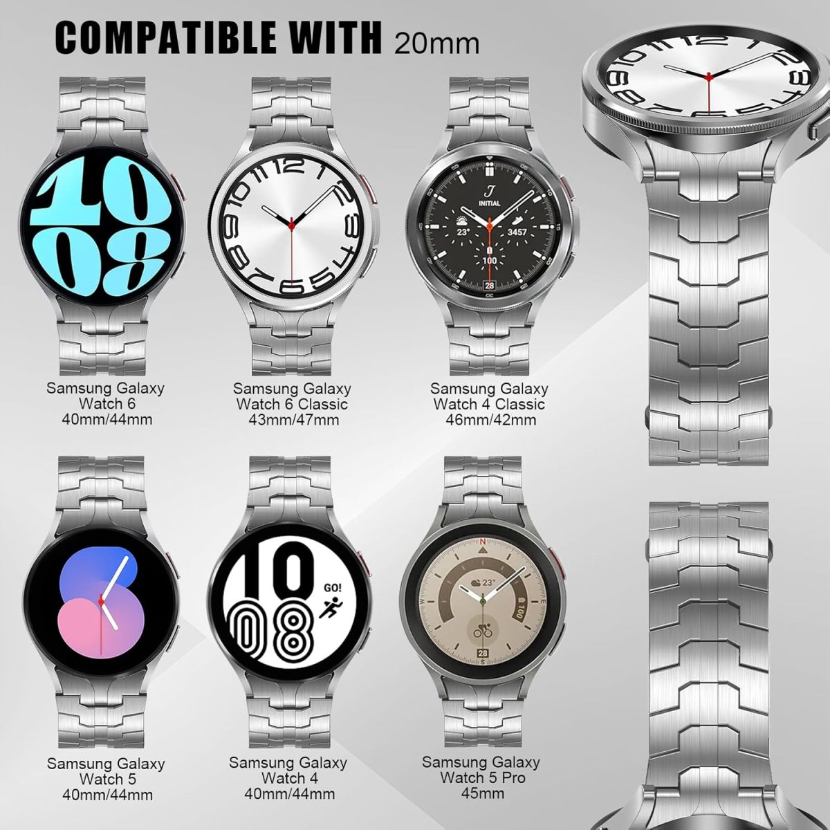 ⁦XMUXI Compatible with Samsung Galaxy Watch 6 Classic Band 43mm 47mm, No Gaps Galaxy Watch 5 Pro 45mm Galaxy Watch 7/6/5/4 40mm 44mm Samsung Watch 4 Classic Stainless Steel Metal Band⁩ - الصورة ⁦2⁩