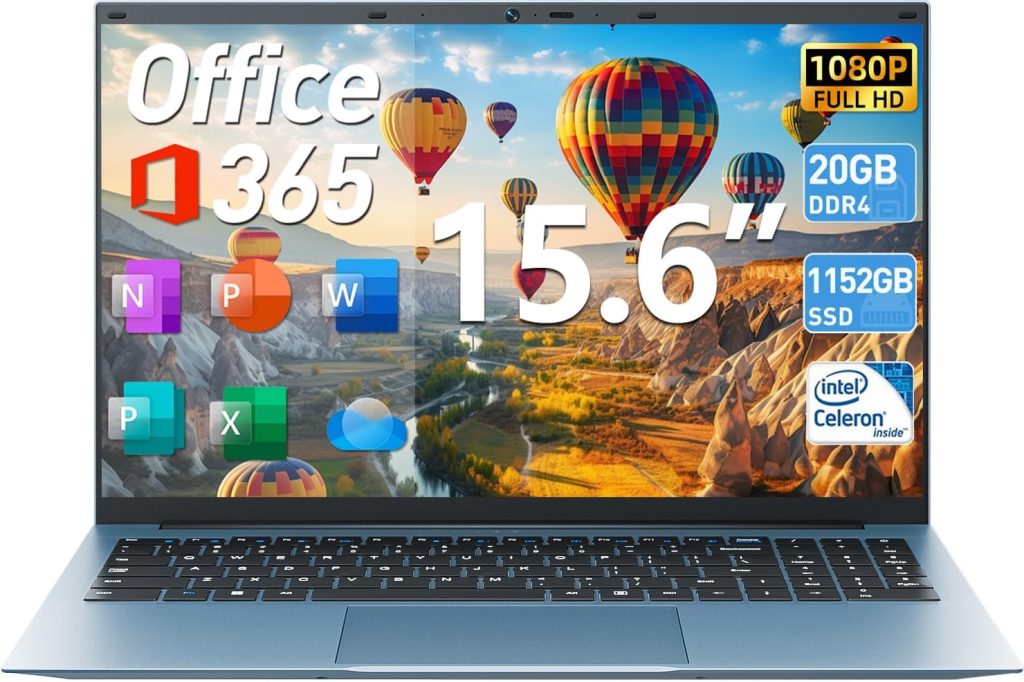 Naclud Laptop, 15.6" Laptops, Windows 11 Computer, 20GB DDR4, 128GB EMMC+1024GB SSD Storage, 4TB Expansion, Celeron N5095 Quad-Core, Office 365 1 Year, WiFi 6, HDMI,