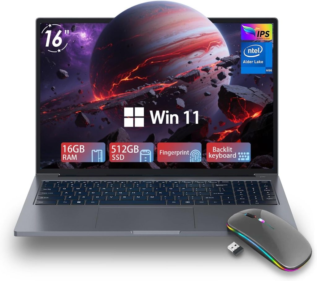 ZOLWAYTAC Gaming Laptop,Laptop Computer 16" FHD Display,16GB RAM 512GB SSD with N100 Processor(Up to 3.4GHz),Professional Edition,BT5.0 HDMI,Supports Type C Charging,WiFi,SpaceGray