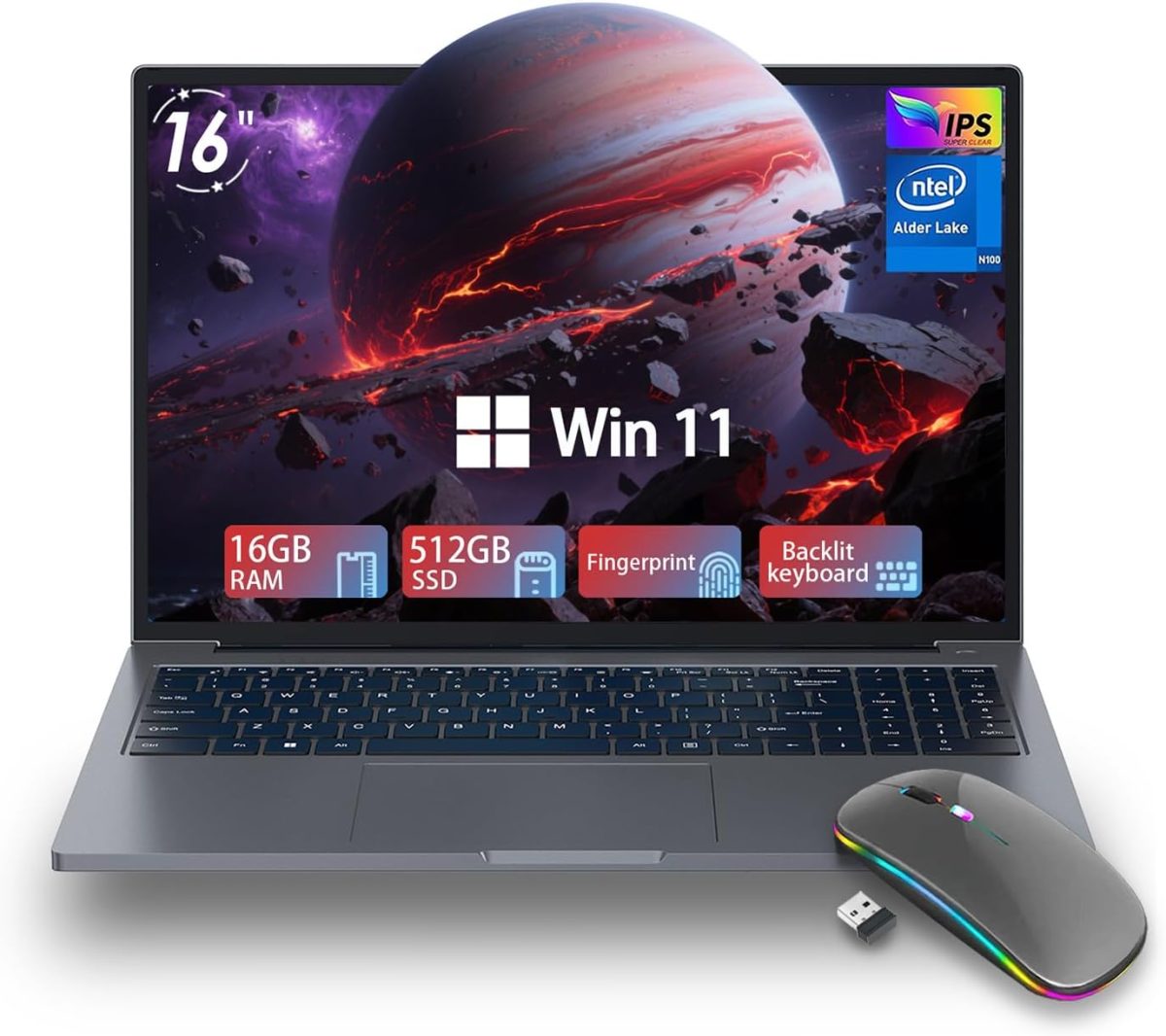 ZOLWAYTAC Gaming Laptop,Laptop Computer 16" FHD Display,16GB RAM 512GB SSD with N100 Processor(Up to 3.4GHz),Professional Edition,BT5.0 HDMI,Supports Type C Charging,WiFi,SpaceGray