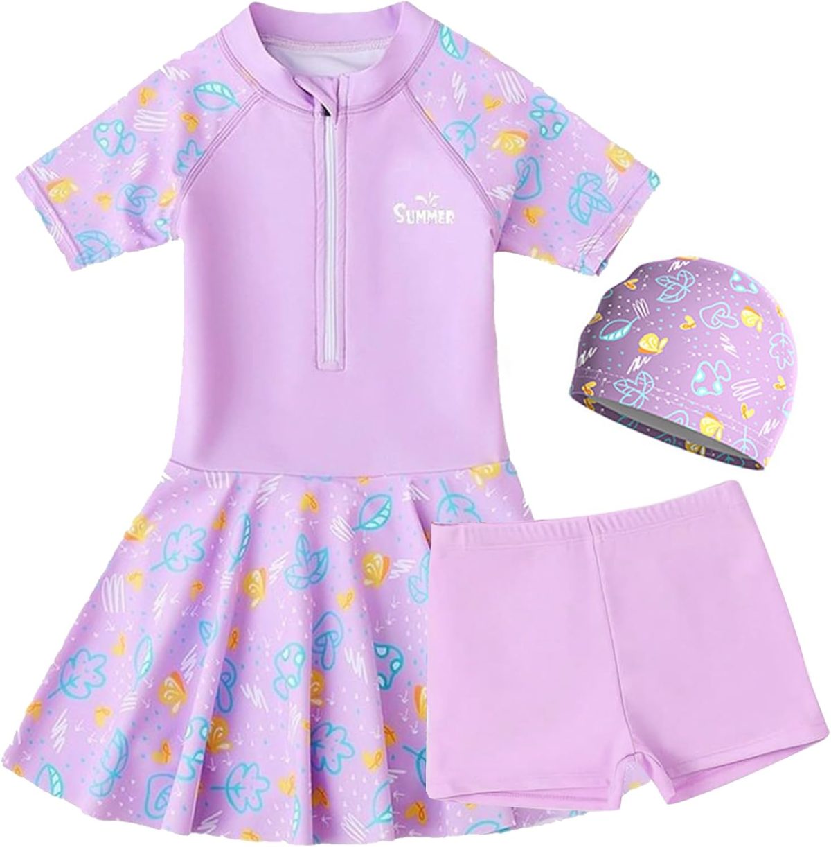Maxmana Secret One-Piece Swimsuit For Kids Girls cute cartoon Swimming Costumes Shorts Skirts Swimwears Short Sleeve Swimdress Summer Quick Drying ﻿
