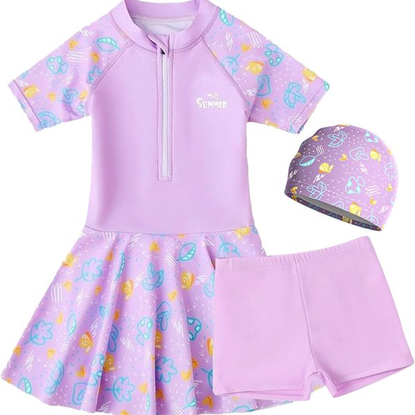 Maxmana Secret One-Piece Swimsuit For Kids Girls cute cartoon Swimming Costumes Shorts Skirts Swimwears Short Sleeve Swimdress Summer Quick Drying ﻿