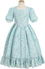 ⁦زي تنكري مستوحى من العصور القديمة للبنات، فستان براري بأكمام طويلة مزين بنمط زهور بتصميم مستوحى من الحقبة الاستعمارية للبنات بلون بينك من نووكي⁩ - الصورة ⁦9⁩