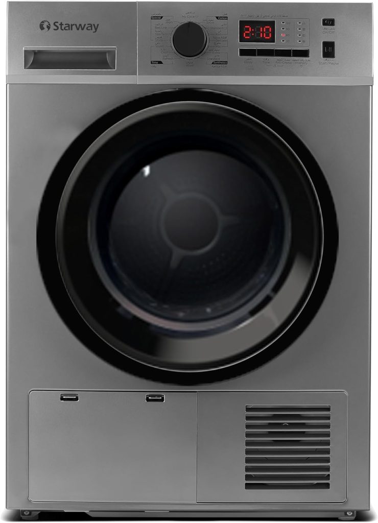 مجفف ملابس كهربائي تحميل أمامي بسعة 8 كيلوجرام مع شاشة رقمية من ستار واي، لون رمادي فاخر