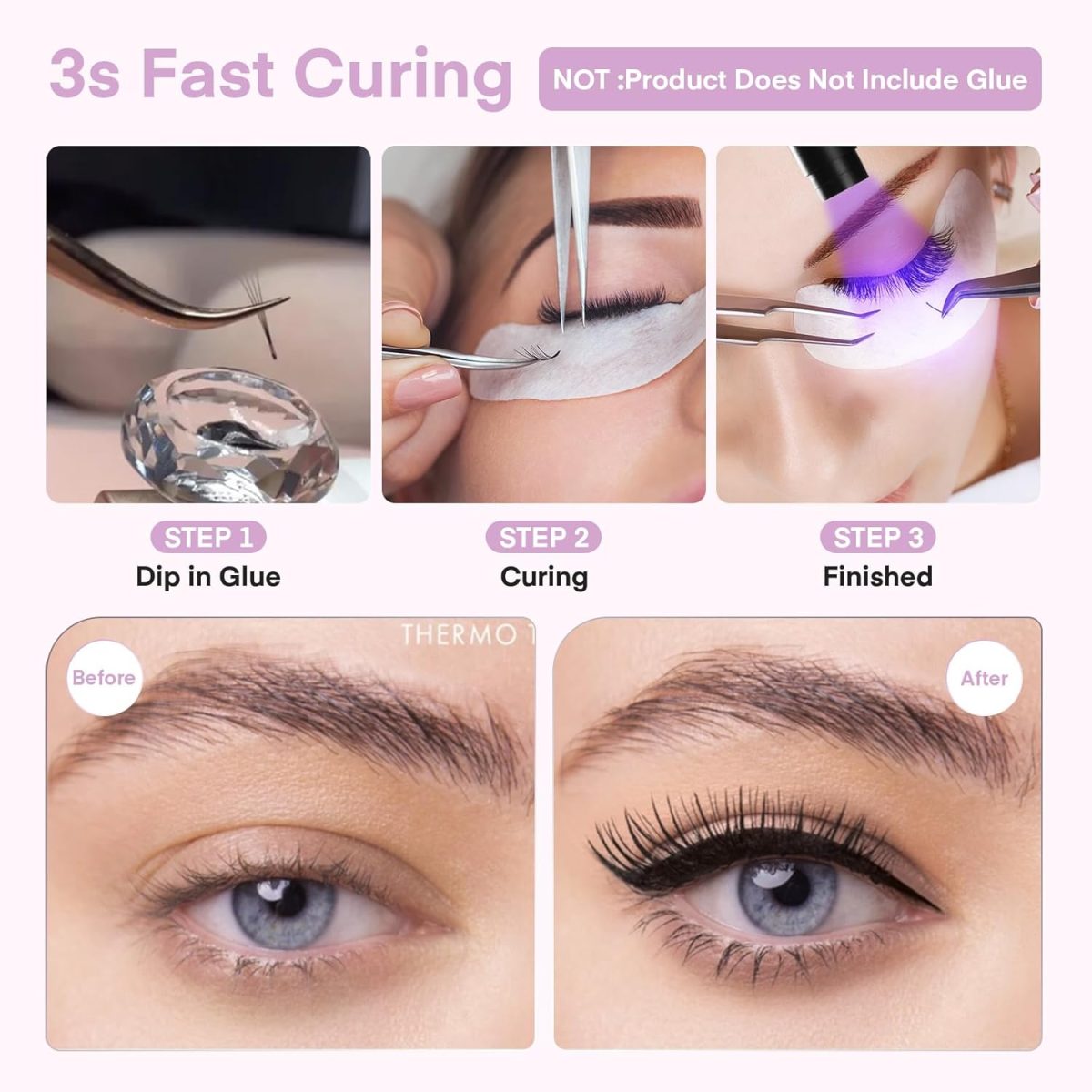 ⁦MYSWEETY UV Lash Light for Light Curing UV Eyelash Glue, 5W LED Eyelash Extensions Nail Tech Glue Lamp with Foot Pedal Control, Glue Cured in 2-3 Seconds, 10 Eye Patch+Goggles, Adjustable Spot Size⁩ - الصورة ⁦4⁩
