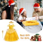 ⁦BSBUY Belle Costume, Girls Beauty and the Beast Costumes, 6 Pieces Princess Belle Dress, with Crown Wand Gloves, Girls Beautiful Dresses Set for Cosplay Christmas Party Halloween, 100⁩ - الصورة ⁦6⁩