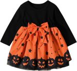 LIKPOJA Toddler Girls Witch Halloween Clothes Set Pumpkin Outfit Dresses 2 Pieces Hooded Cape for 1-5 Years Kids(Pumpkin Dress B,2-3 Years)