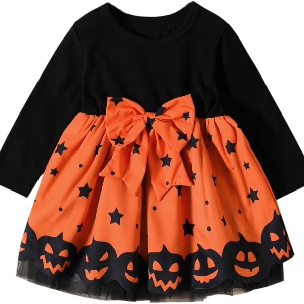 LIKPOJA Toddler Girls Witch Halloween Clothes Set Pumpkin Outfit Dresses 2 Pieces Hooded Cape for 1-5 Years Kids(Pumpkin Dress B,2-3 Years)