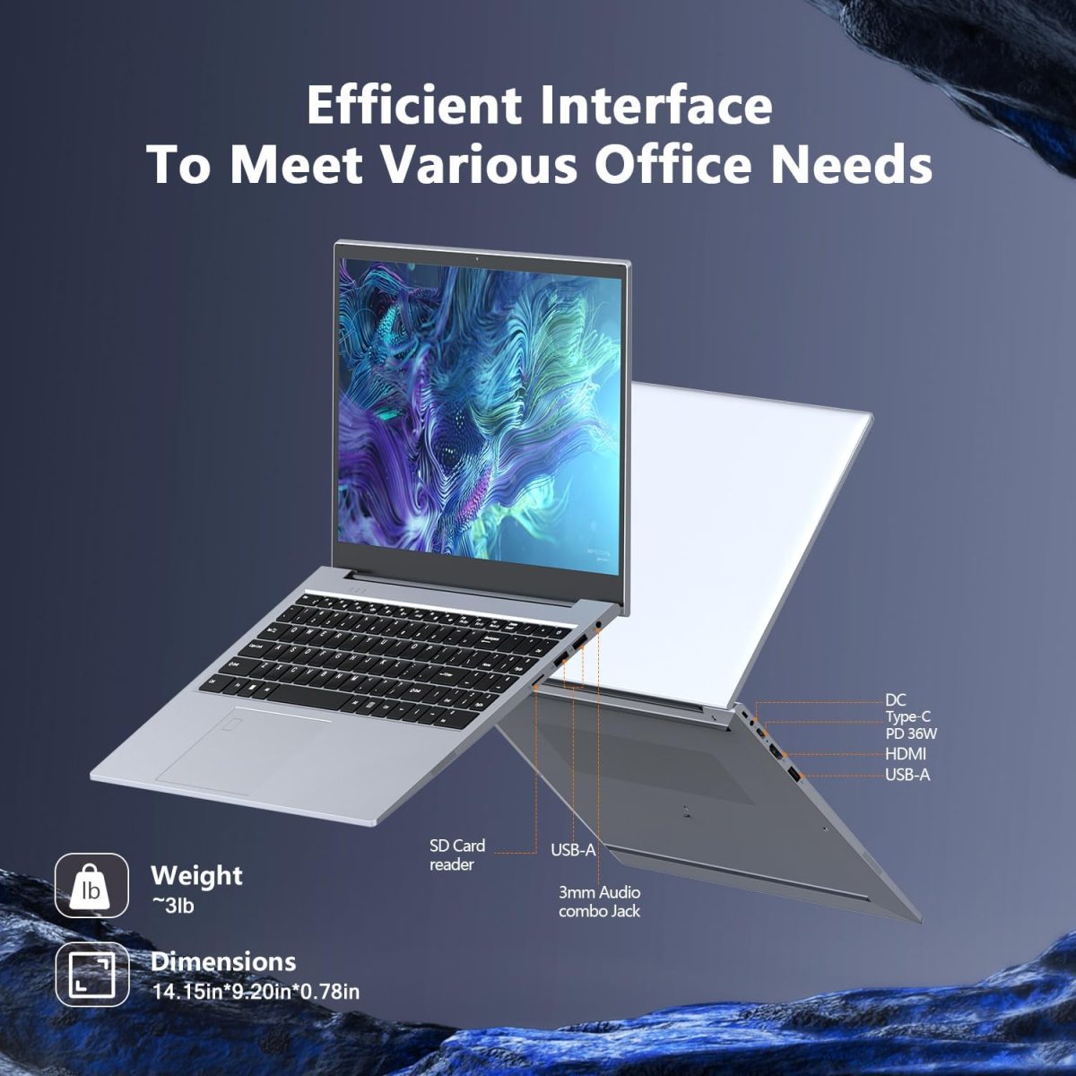 ⁦Laptop Gaming,with Backlit Keyboard-Core Laptop i3 (2C/4T, Up to 3.2GHz), 12GB DDR4 RAM+512GB NVMe SSD, 15.6" FHD IPS 180° Viewing Angle, WiFi&Bluetooth-Aluminum Portable Laptop Computer-Metallic Grey⁩ - الصورة ⁦5⁩