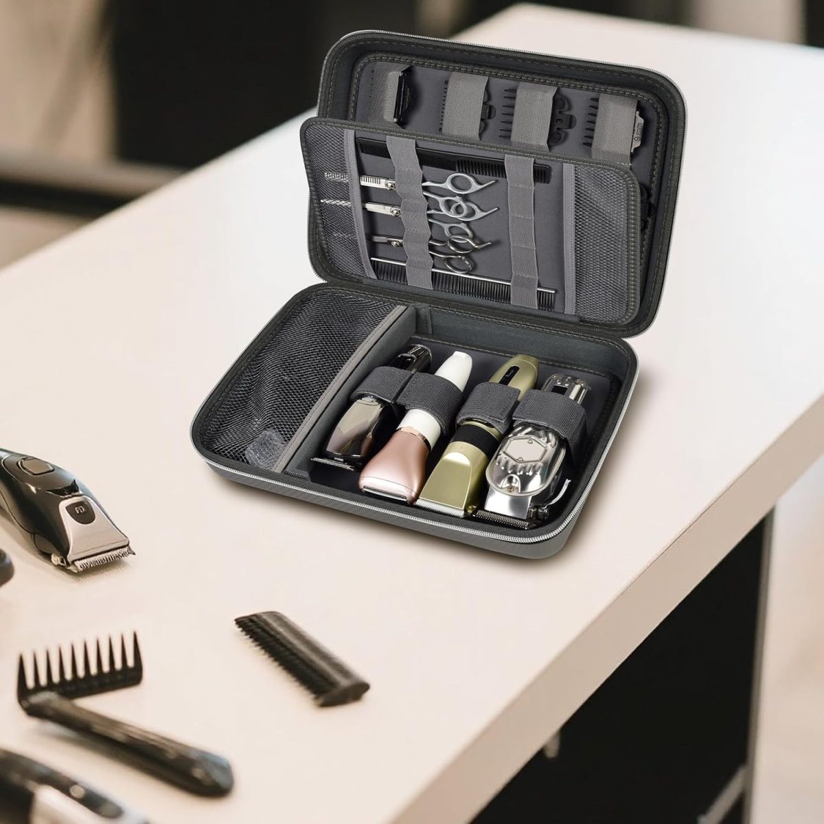 ⁦Boobowl Hard Travel Case for Hair Clippers, Hair Cutting Barber Supplies Organizer Bag, Trimmer Storage Holder for Ufree/for Wahl Men Razor Guard Grooming Kits -Box Only (Dark Grey)⁩ - الصورة ⁦8⁩