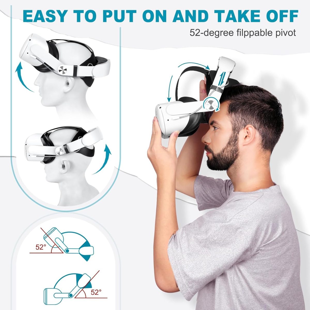 ⁦Hurra Head Strap with Battery for Oculus Quest 2, 10000mAh Fast Charging Battery Pack Extend 8H Playtime, Counter Balance Adjustable Elite Strap Replacement Accessories Enhanced Comfort Support in VR⁩ - الصورة ⁦6⁩