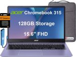 acer Chromebook 315 (15.6" FHD, Intel Celeron N4500, 4GB RAM, 128GB Storage (64GB eMMC + 64GB SD Card) Home & Student Laptop, 10-Hr Long Battery Life, IST Hub, Wi-Fi 6, Webcam, Chrome OS, Purple