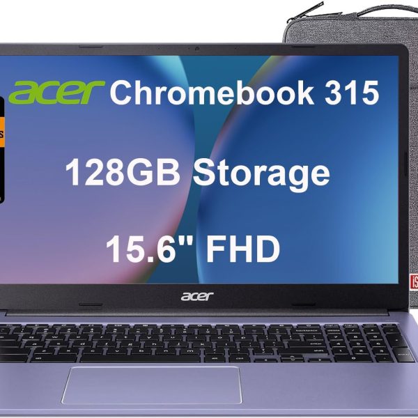 acer Chromebook 315 (15.6" FHD, Intel Celeron N4500, 4GB RAM, 128GB Storage (64GB eMMC + 64GB SD Card) Home & Student Laptop, 10-Hr Long Battery Life, IST Hub, Wi-Fi 6, Webcam, Chrome OS, Purple