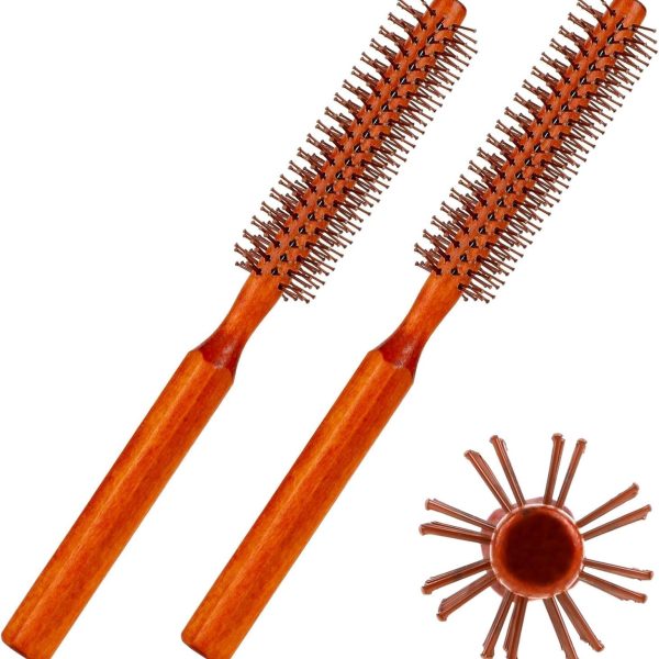 Aputue Quiff Roller Brush, 2 Pack Small Round Brush with 8 Rows Nylon Bristles, Detachable Handle Hair Roller Brush for Blow Drying, Styling Bangs and Creating Volume Curls for Women and Men