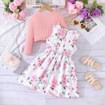 ⁦Yanmucy Little Girls Dresses with Cardigan Sets 2PCS Baby Girls Floral Dresses Kids Long Sleeve Coat Clothes for 2-12 Years⁩ - الصورة ⁦6⁩