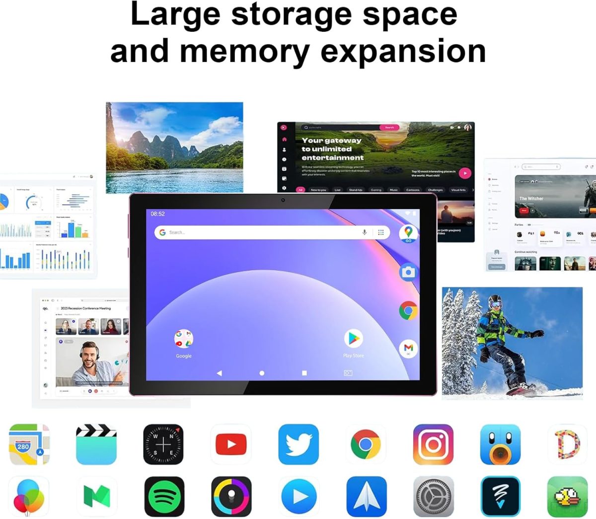 ⁦Android 15 Tablet,10 inch Tablets, 18GB RAM+128GB ROM/2TB Expandable, 2 in 1 Tablets with Keyboard Case, 1280x800 IPS Display Screen, 5G Wi-Fi6, Dual Camera, 6000mAh Battery BT5 Widevine L1 (Pink)⁩ - الصورة ⁦2⁩