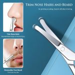 ⁦AXIYIBZI 2Pcs Facial Hair Small Grooming Scissors For Men Women - Eyebrow, Nose Hair, Mustache, Beard, Eyelashes, Ear Trimming Kit - Curved and Rounded Safety Tip Clippers For Hair Cutting - Silver⁩ - الصورة ⁦4⁩