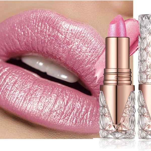 احمر شفاه لامع للنساء، احمر شفاه بينك دايموند لامع مقاوم للماء ويدوم طويلا، كوب مرطب شفاه ملون معدني غير لاصق، لون شفاه كريمي ناعم، ملمع شفاه لامع للحفلات المسرحية - 02