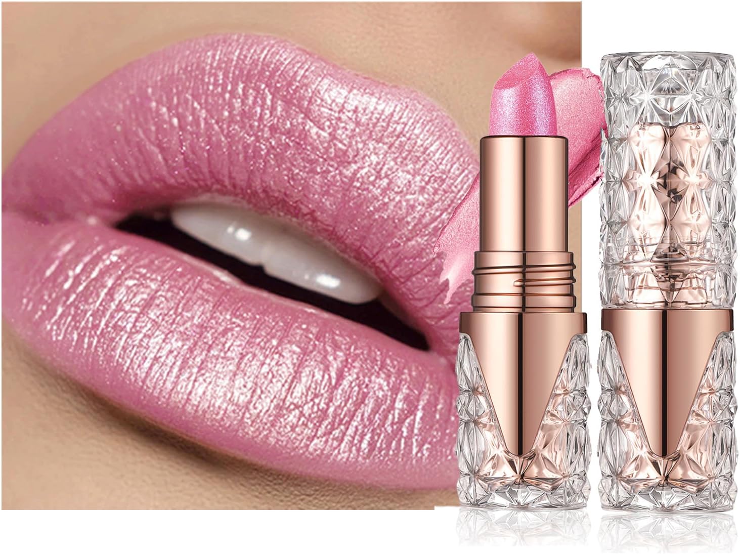 71yubsEhxrL._AC_SL1500_.jpg احمر شفاه لامع للنساء، احمر شفاه بينك دايموند لامع مقاوم للماء ويدوم طويلا، كوب مرطب شفاه ملون معدني غير لاصق، لون شفاه كريمي ناعم، ملمع شفاه لامع للحفلات المسرحية - 02