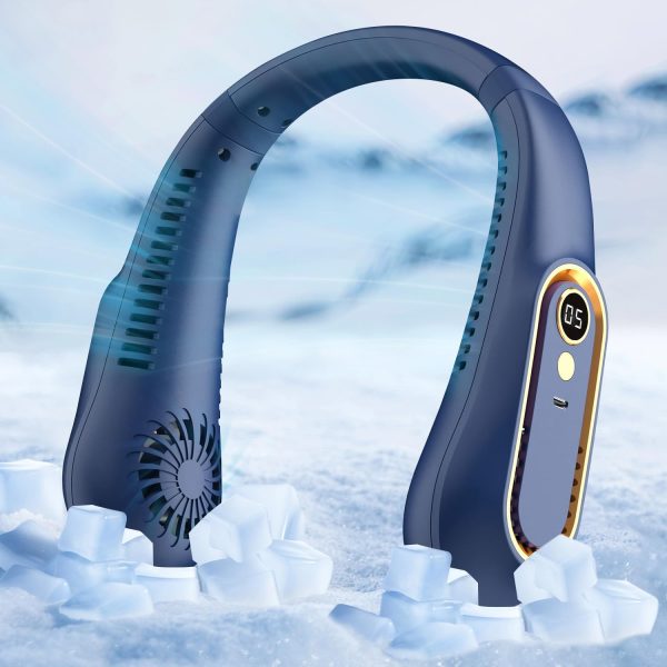 Naxifly Neck Fan, Cooling Fan with 5 Speeds Adjustable Neckbreeze, Neckbreeze Wearable Bladeless Rechargeable Personal Neck Fan 720°cooling Airflow No Noise, For Home Office Travel (Blue)