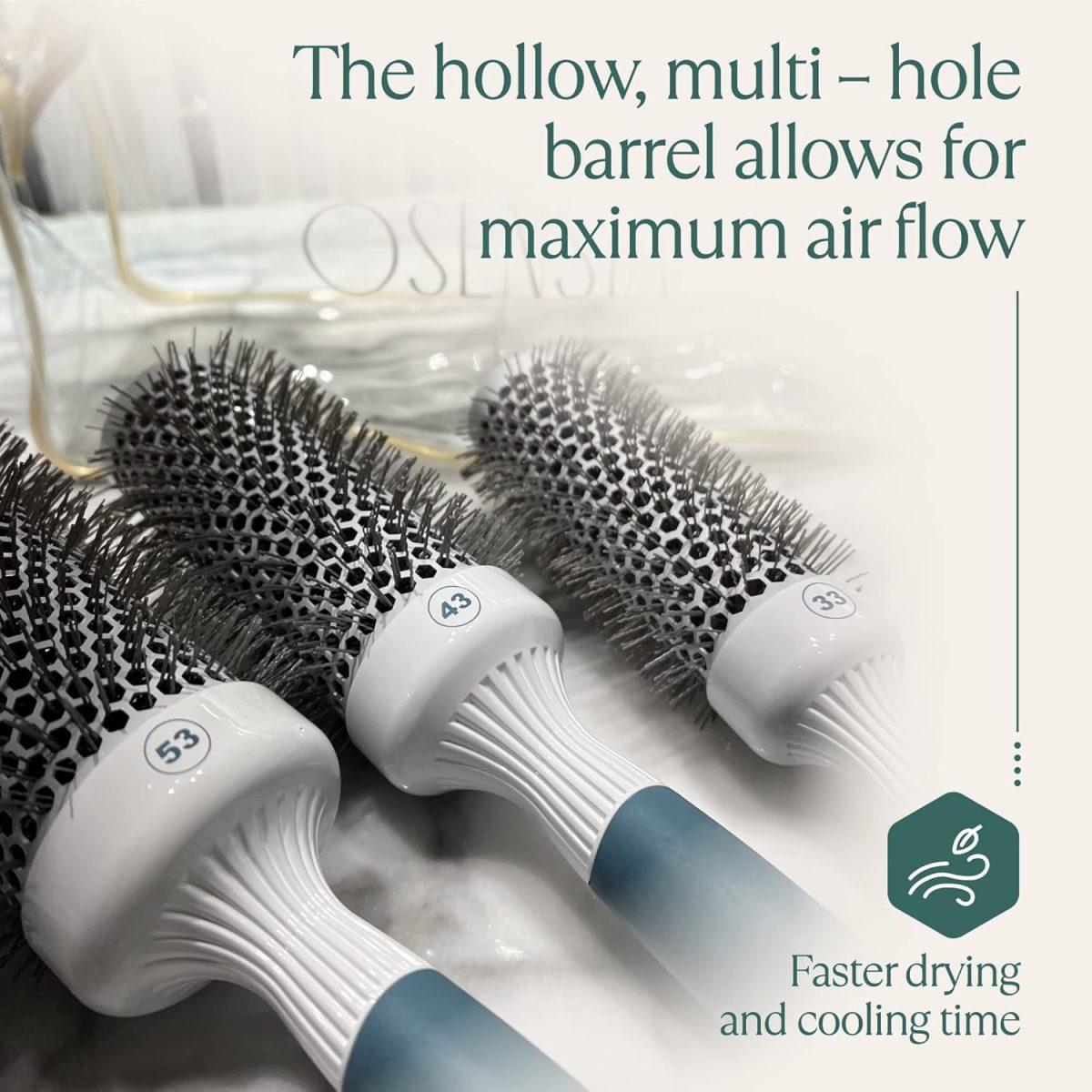 ⁦Osensia Professional Blow Drying Brush Set - Ceramic Ionic Thermal Brushes for Styling Wet Hair, 3 Round Brushes with Travel Bag for Women⁩ - الصورة ⁦4⁩