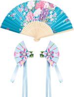 ⁦Asian Traditional Dress Kimono Robe for Kids Girls Costume Silk Folding Fans hairstick Cosplay⁩ - الصورة ⁦3⁩